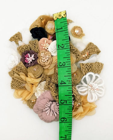 Handcrafted Jute Floral Applique in White, Mauve, Brown and Beige